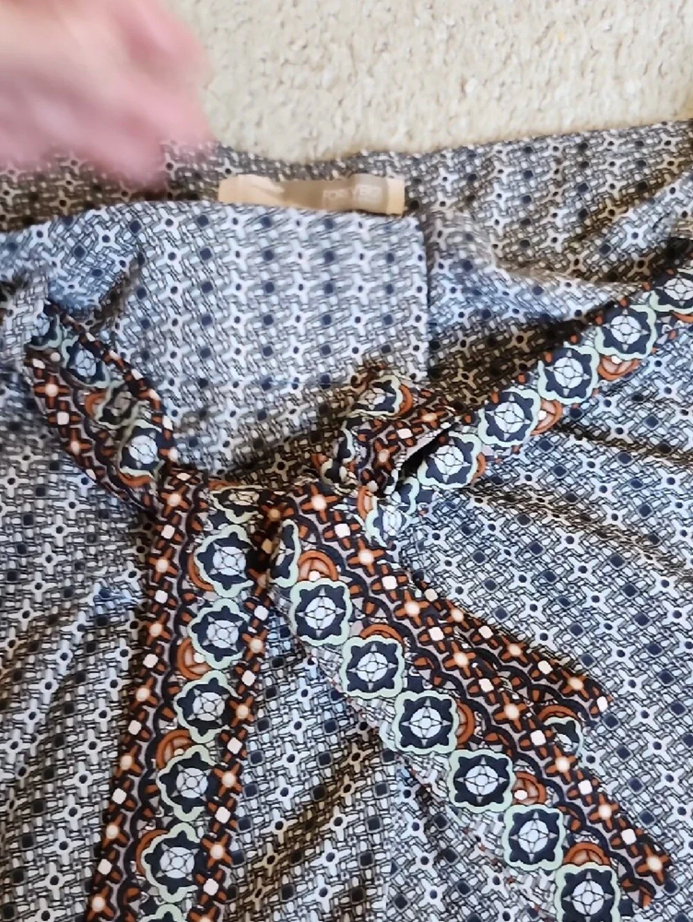 Forever 21 Blue and Brown Printed Drawstring With Button B. - Picture 4 of 8